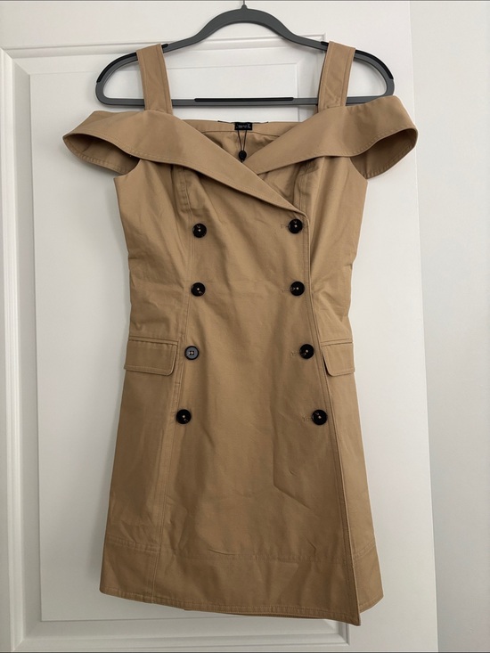 French Connection Dresses & Skirts - French Connection Tan Off-Shoulder Double-Breasted Midi Dress